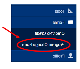a screenshot of canvas showing the location of the program change form in the left hand menu under forms